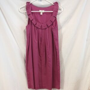 LOFT | Bright Purple Sleeveless Cotton Shift Dress Pleated Neck Pockets | 6P